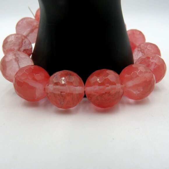 Rose Pink Quartz Bracelet Faceted Bead Chunky Stones Stretch - Picture 1 of 10